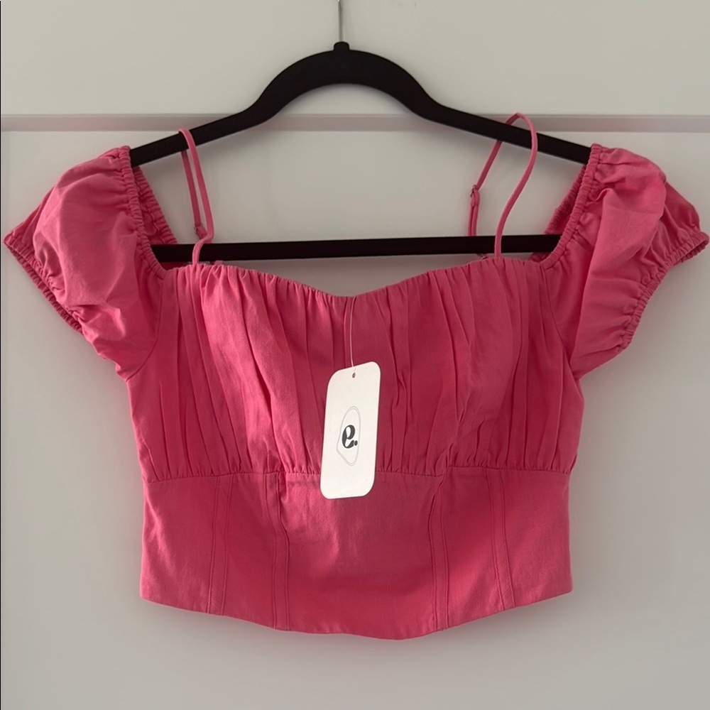 NWT Elodie pink crop off shoulder top